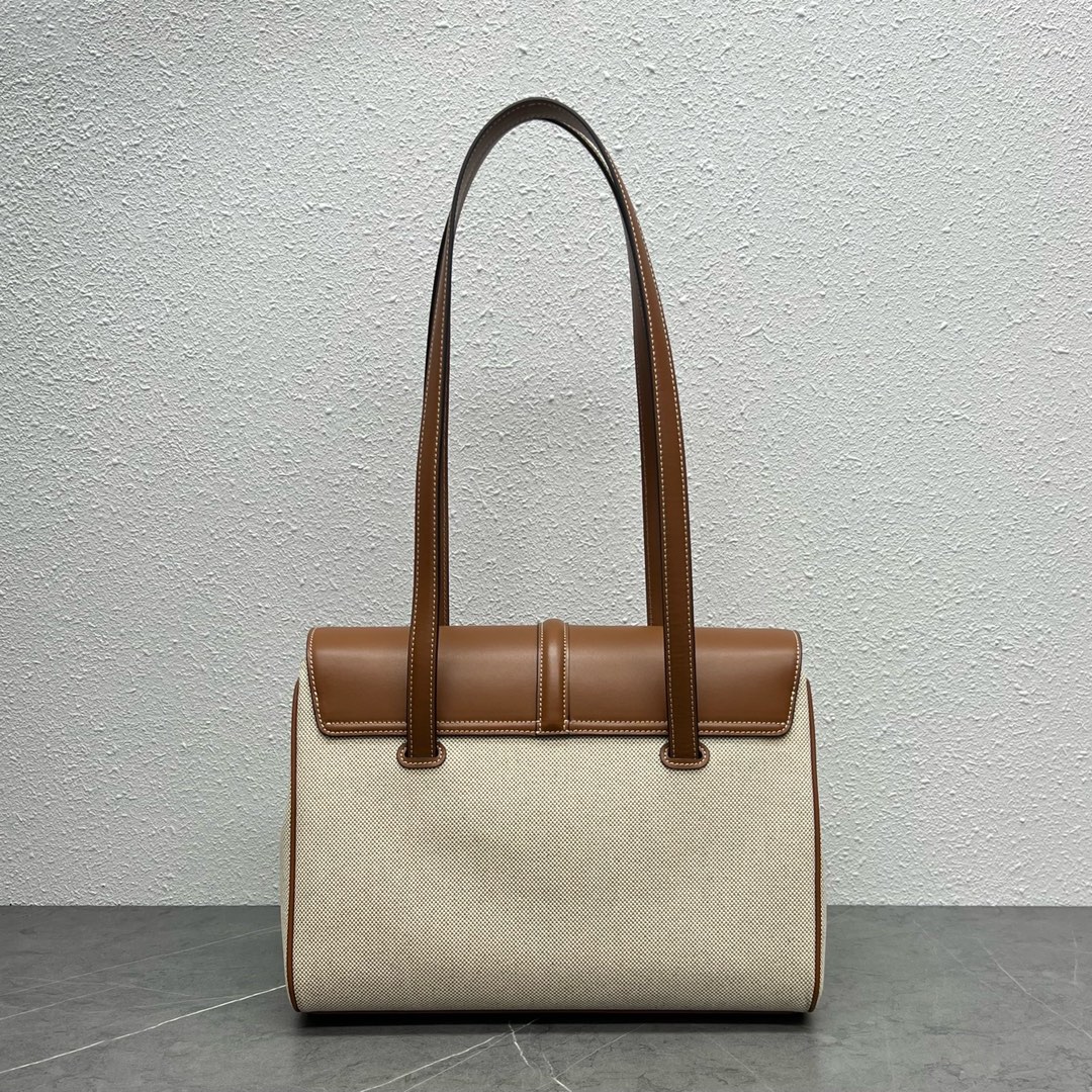 Celine Medium Soft 16 Canvas And Smooth Calfskin Handbag Shoulder Bag Cream/Tan 195543